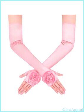 Long Floral Satin Fingerless Opera Gloves 18.9" Party Costume